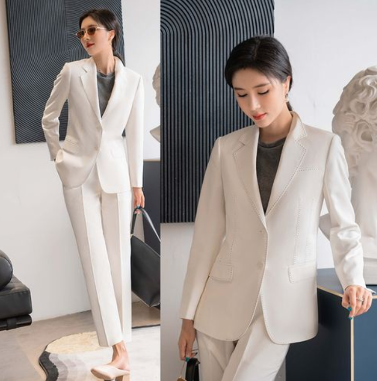 白色女士小西裝套裝，職業女士西裝氣質高雅,果斷干練